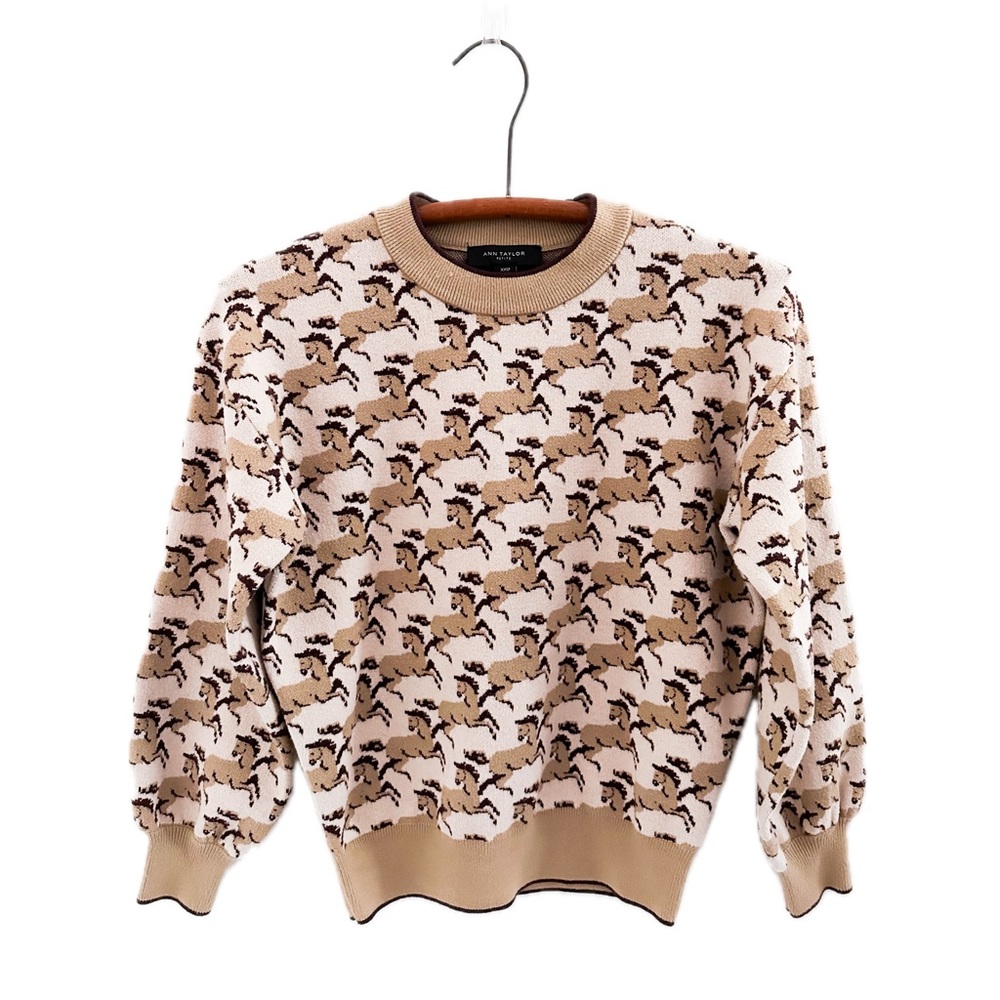 Ann Taylor Petites Horse Pony Print Knit Sweater XXS